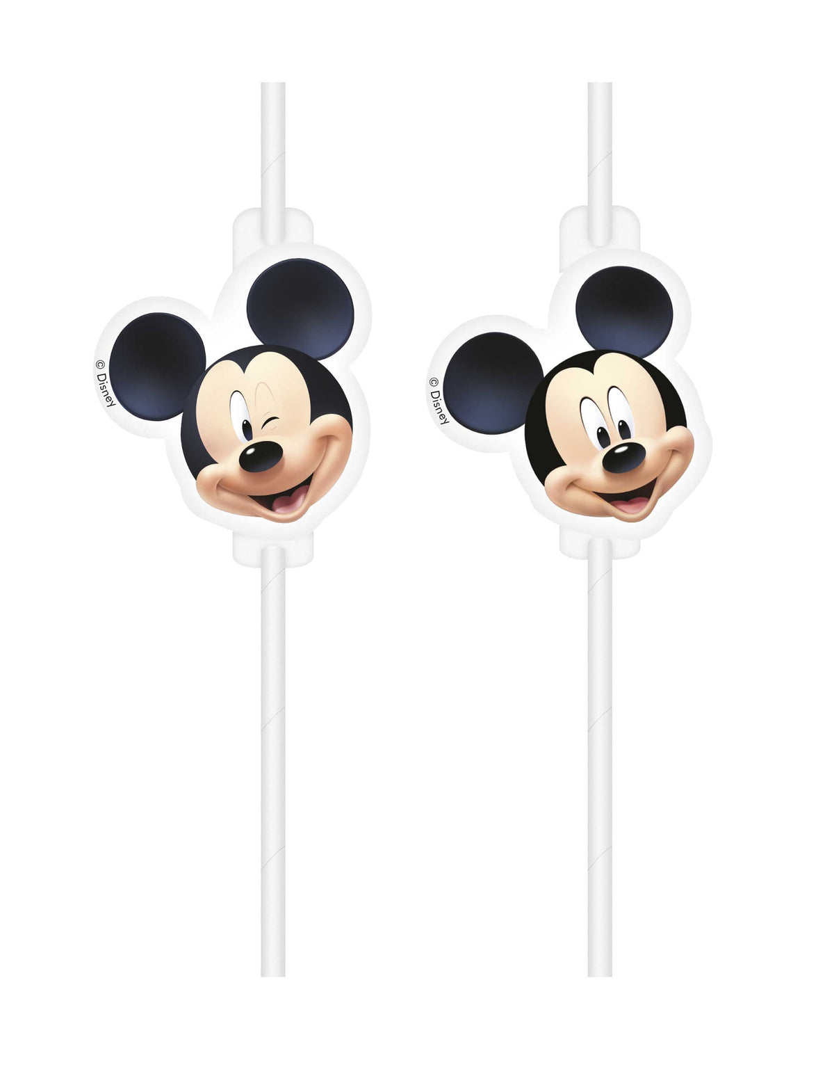Pailles médaillon en plastique Mickey pour enfant blanches