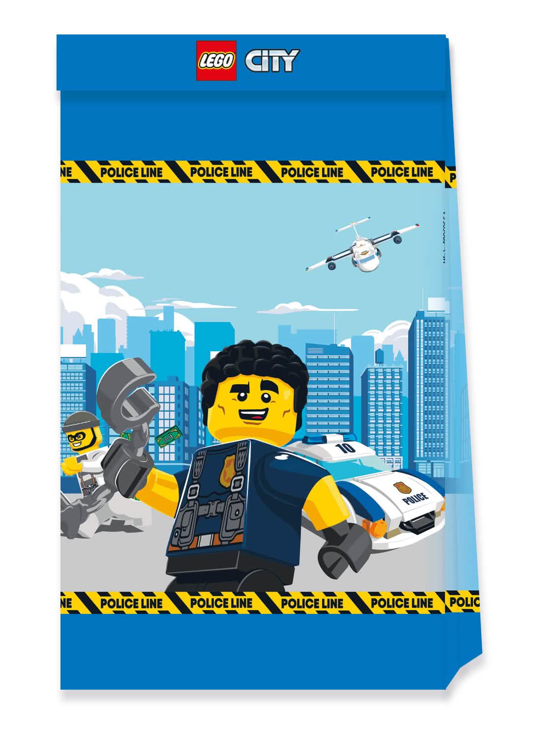 Săculeți de petrecere din hârtie Lego City pentru copil albaștri cu decor de poliție