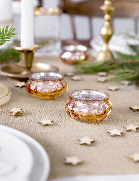 4 suporturi de lumânări din sticlă oglindă aurie roz, 6 x 3 cm de Crăciun