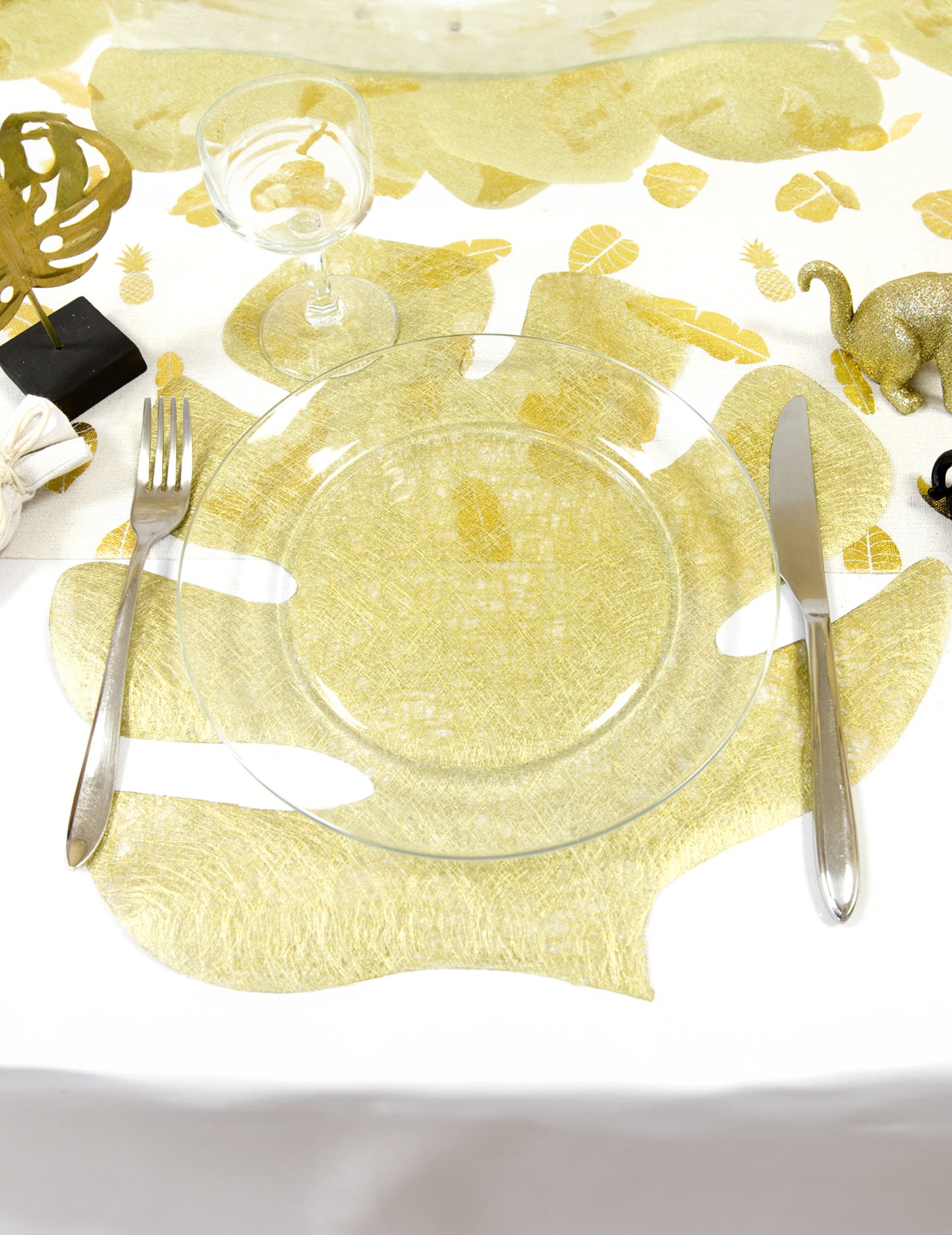 4 șervețele din material nețesut cu model auriu cu frunze tropicale, 40 x 35 cm cm pentru petrecere