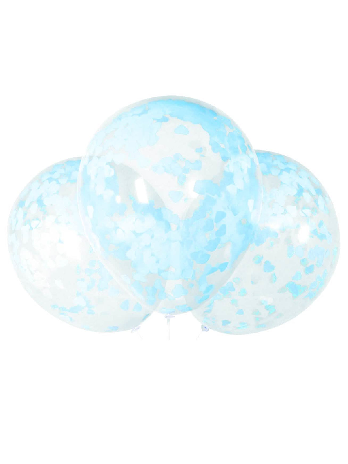 baloane din latex transparente cu confetti în formă de inimioare pentru baby shower albastre