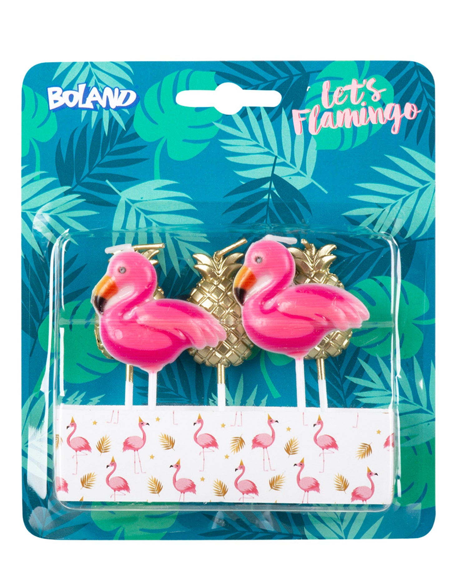 5 lumânări pe flamingo roz și ananas auriu, 8 bucăți cm pentru tort