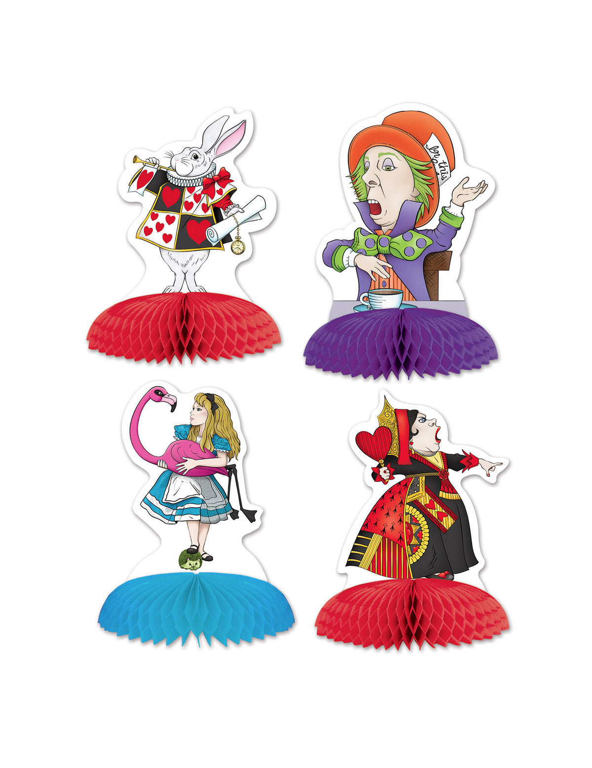 Mini-centre de masă Alice în Țara Imaginară pentru petrecere cu bază din hârtie alveolată multicoloră