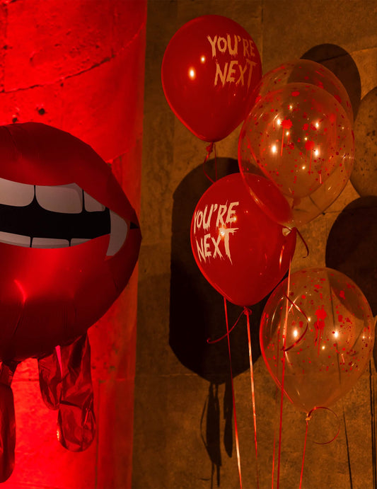 50 Ballons en latex transparent avec taches de sang 30 cm