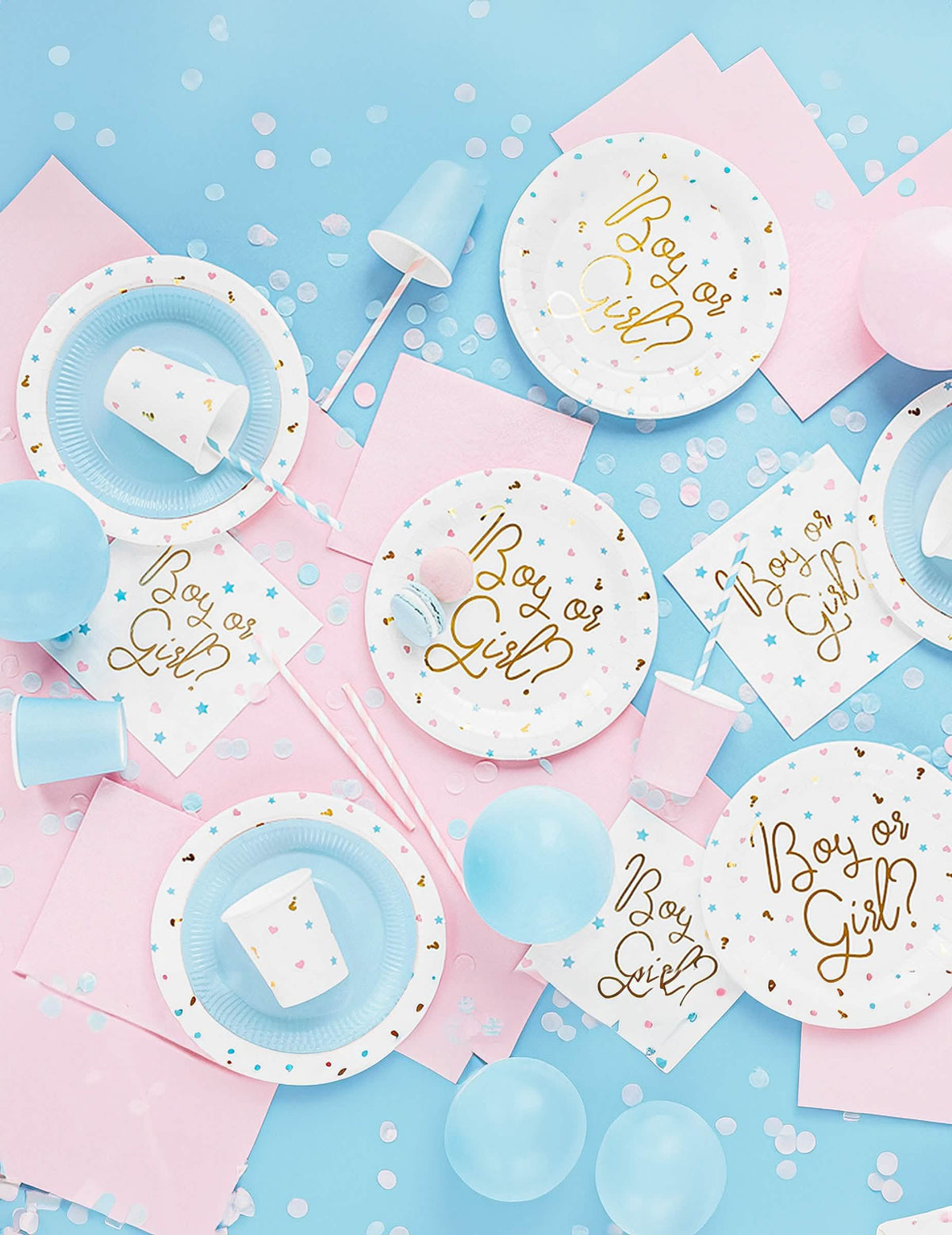 Ambianță festivă pentru farfurii de carton Boy or Girl pentru baby shower