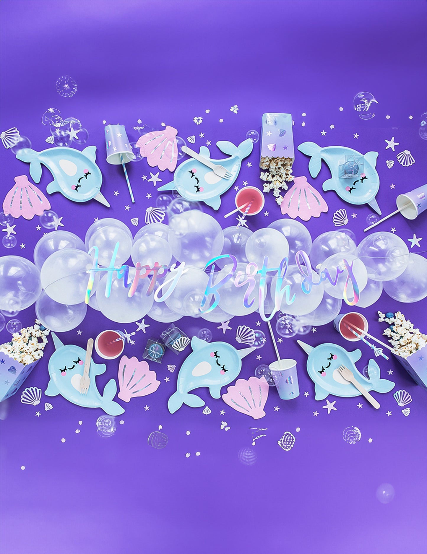 6 farfurii de carton în formă de unicorn marin cu narval albastru, 18,5 x 29 cm