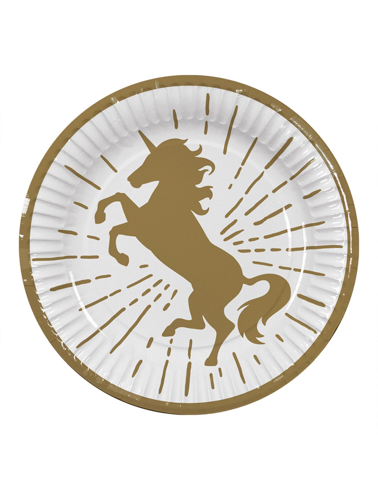 Détail du motif central des assiettes en carton Licorne holographiques