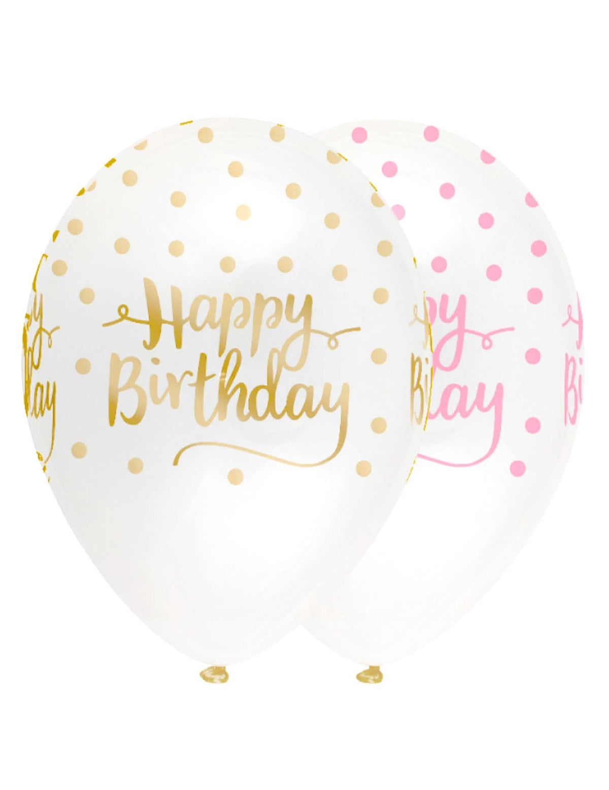 Baloane din latex Happy Birthday cu buline pentru aniversare roz și auriu