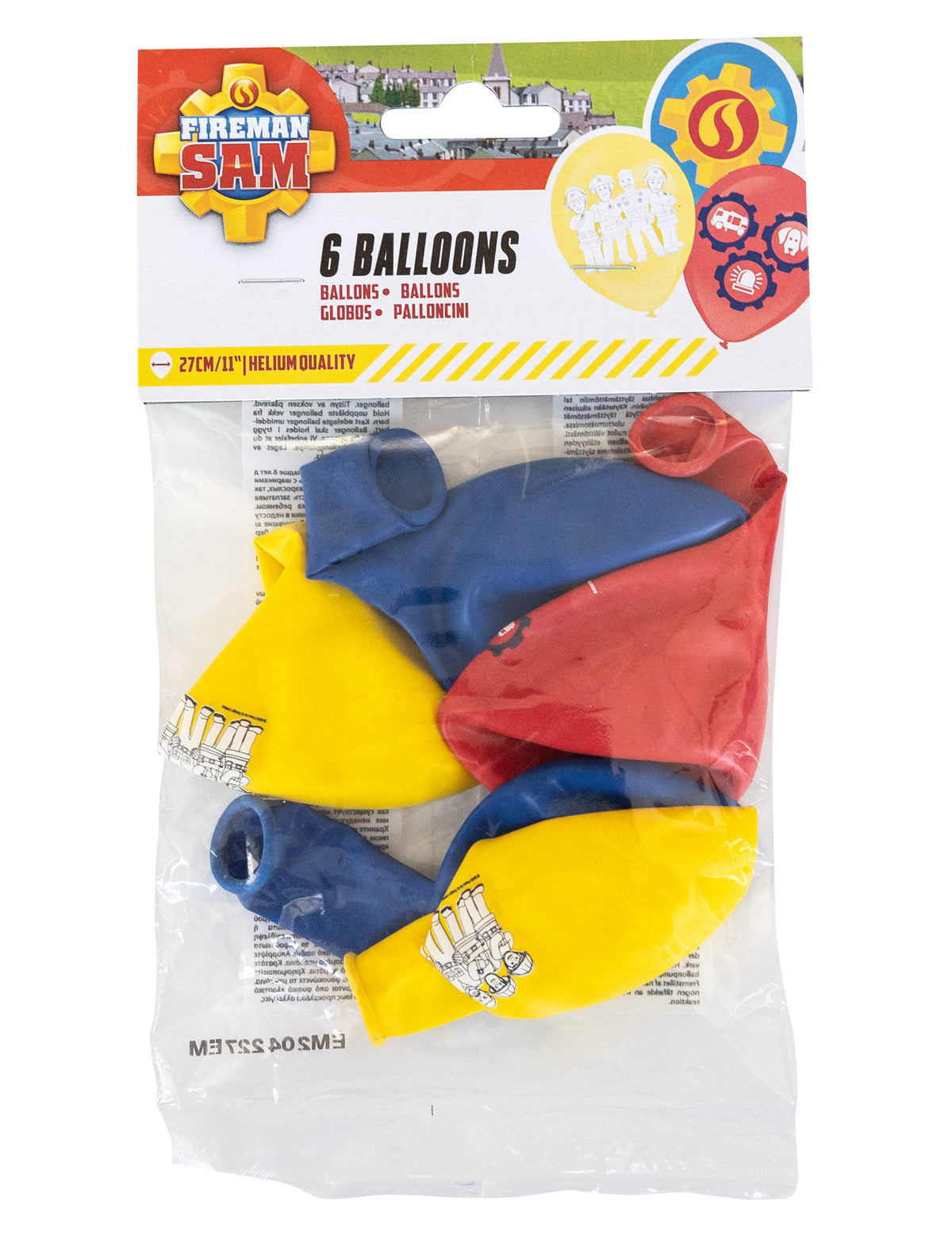 Vue de l'emballage du 6 ballons en latex Sam le Pompier