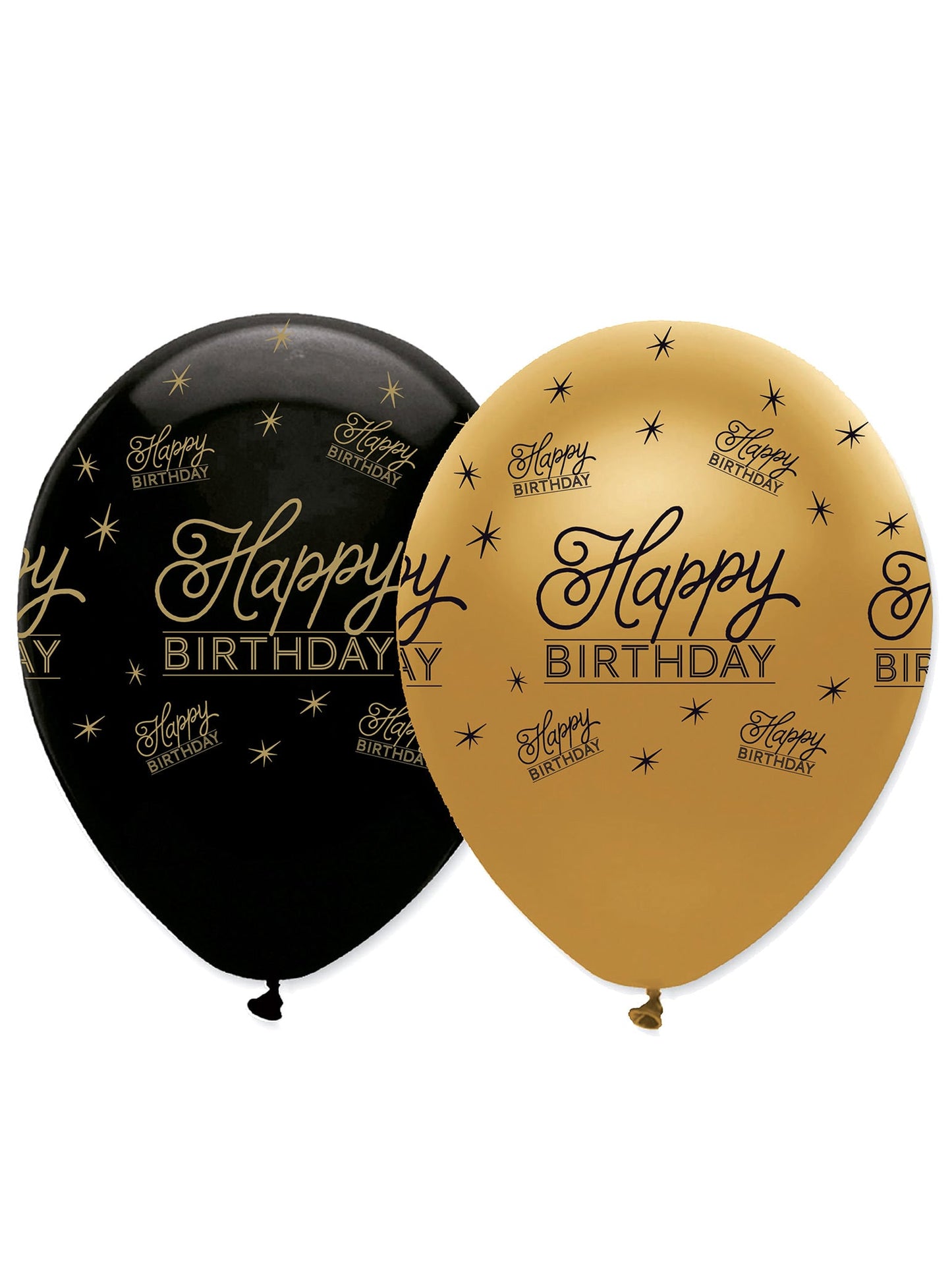 Ballons en latex Happy Birthday pour anniversaire noirs et dorés