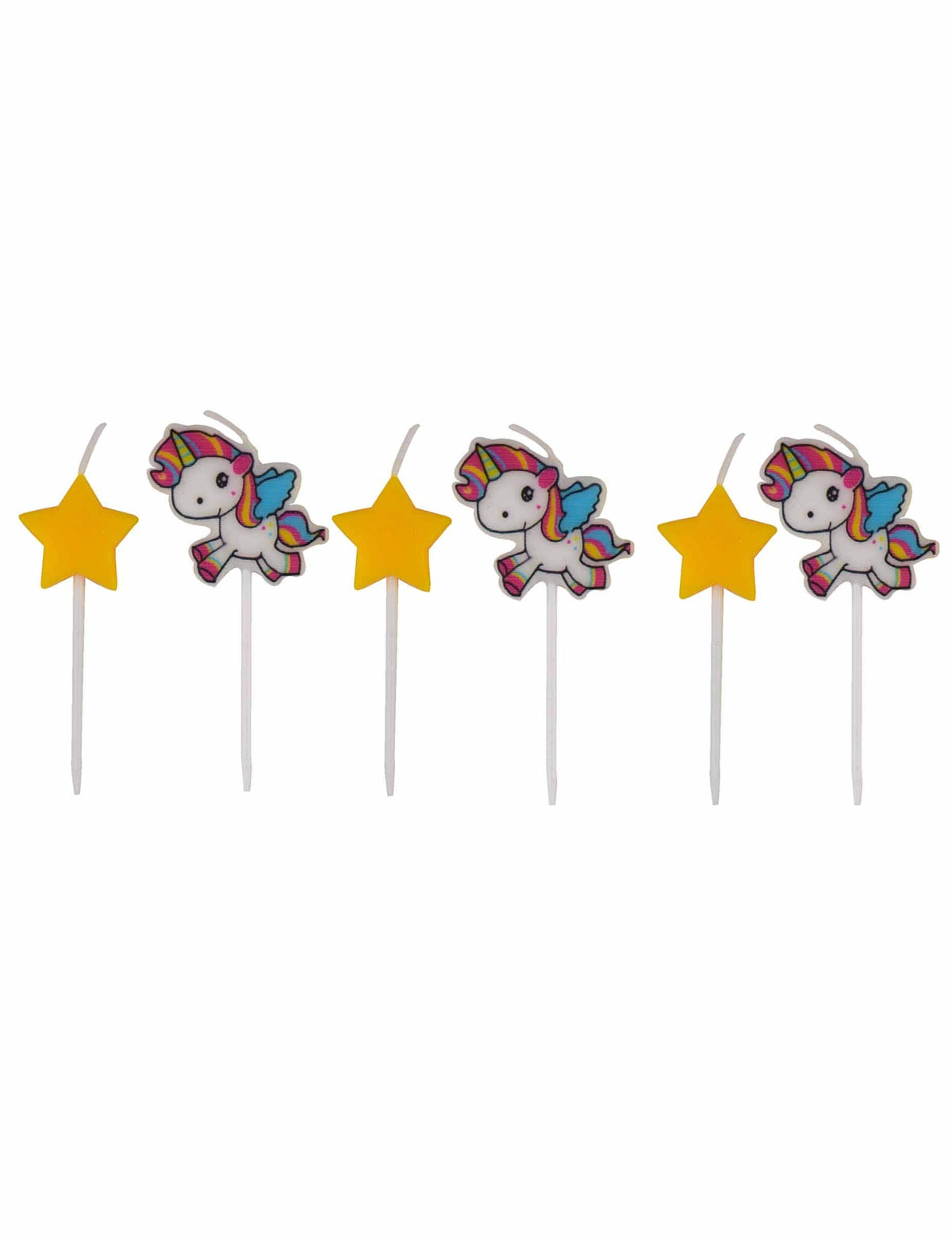 6 lumânări unicorni pentru copil multicolore cu stele galbene