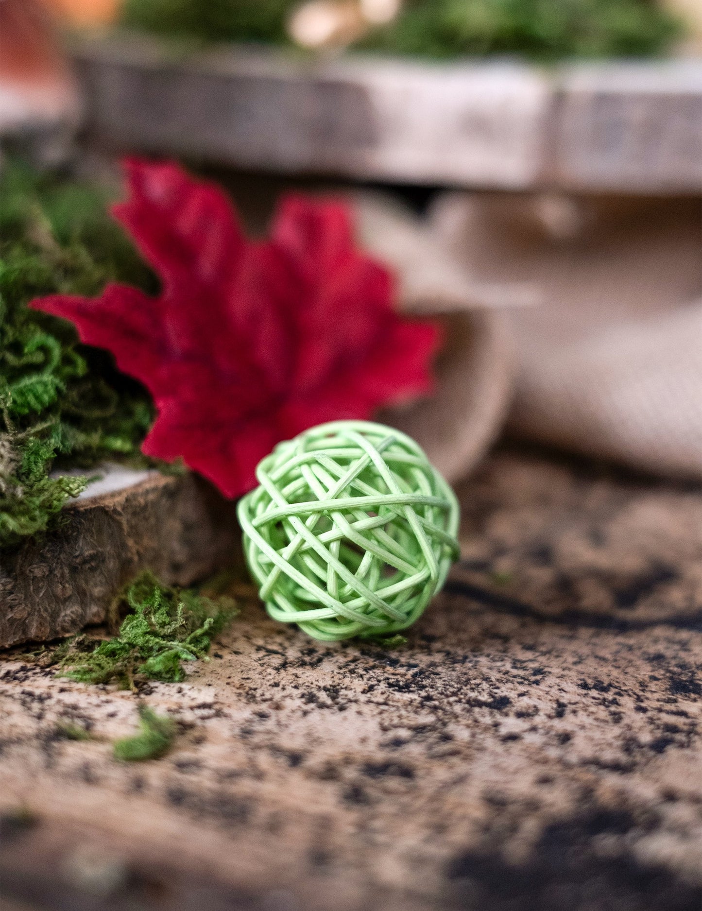 6 Anise Green Wicker Balls 3,5 cm