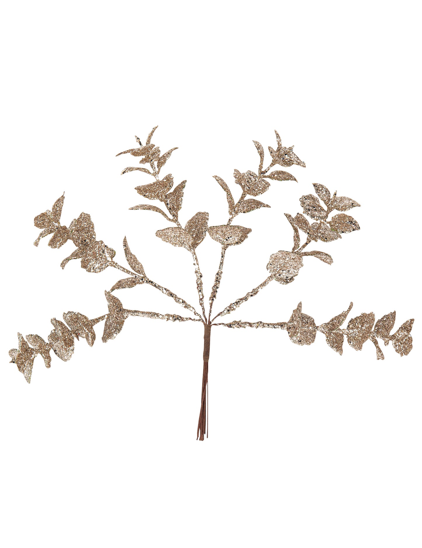 6 crengi de eucalipt cu sclipici șampanie 17 cm Crăciun