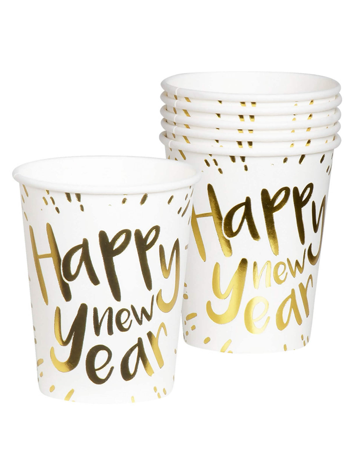 Pahare de carton Happy New Year albe și aurii