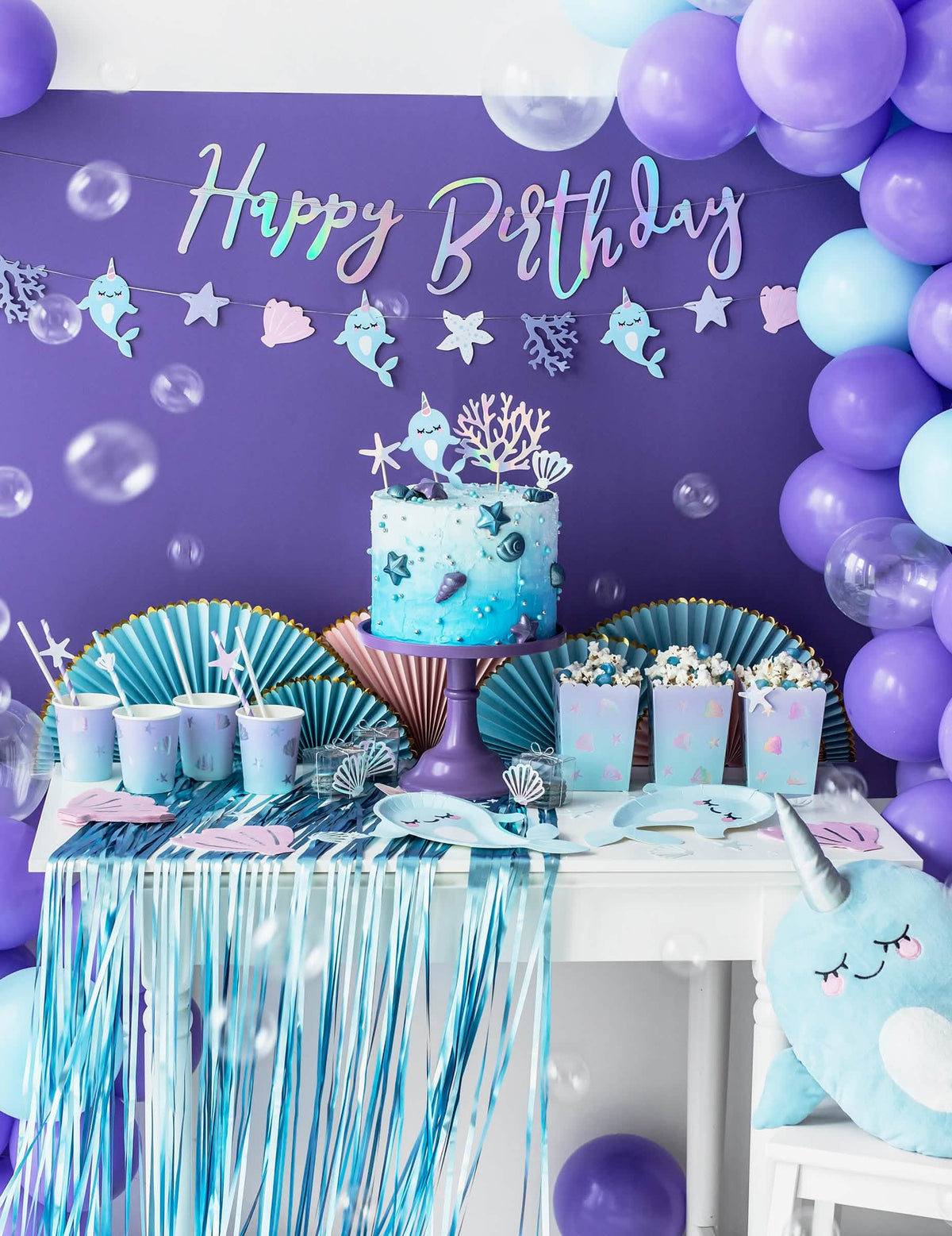 Decor de petrecere pentru aniversare cu paharul de carton unicornii mării