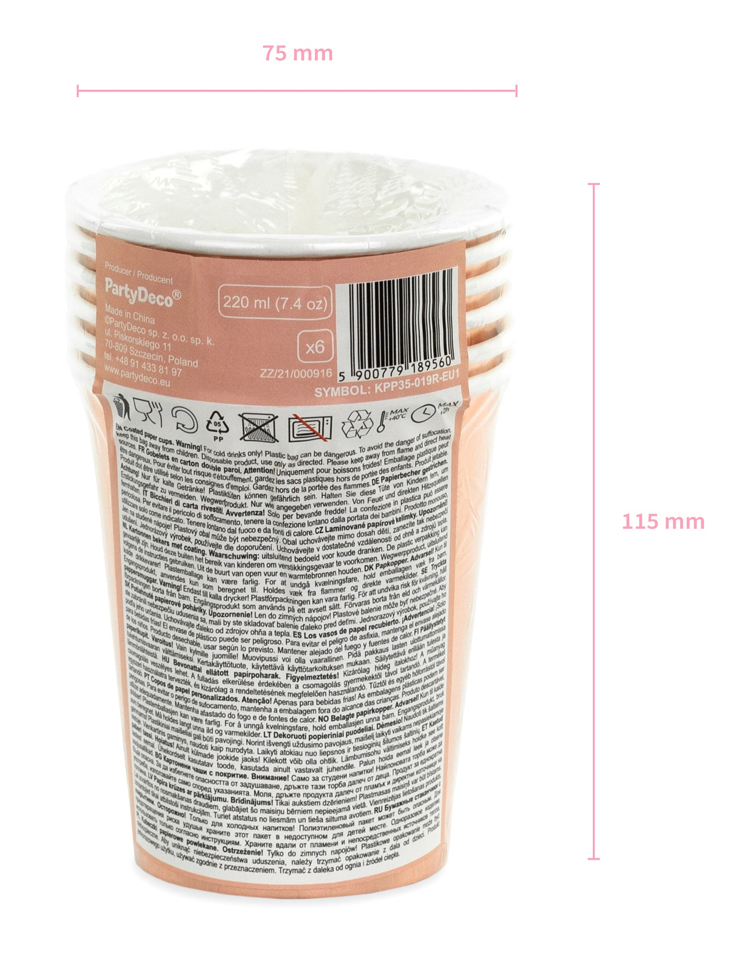 6 cupe de trandafiri de aur 220 ml