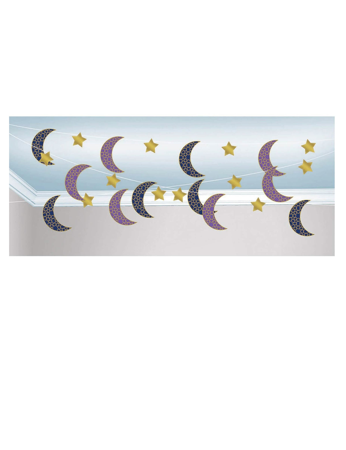 6 ghirlande din hârtie cu luni și stele, O mie și una de nopți, pentru decorațiuni orientale, albastru, mov și auriu
