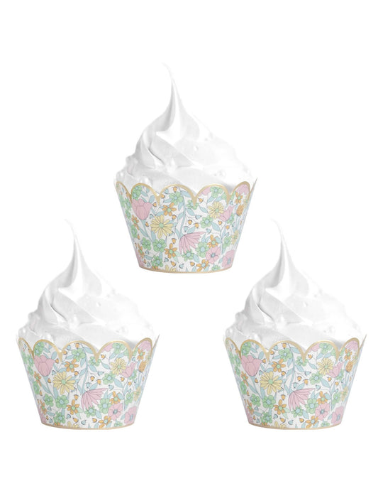 Vue d'ensemble du lot d'habillages moules à cupcake shabby à fleurs liberty
