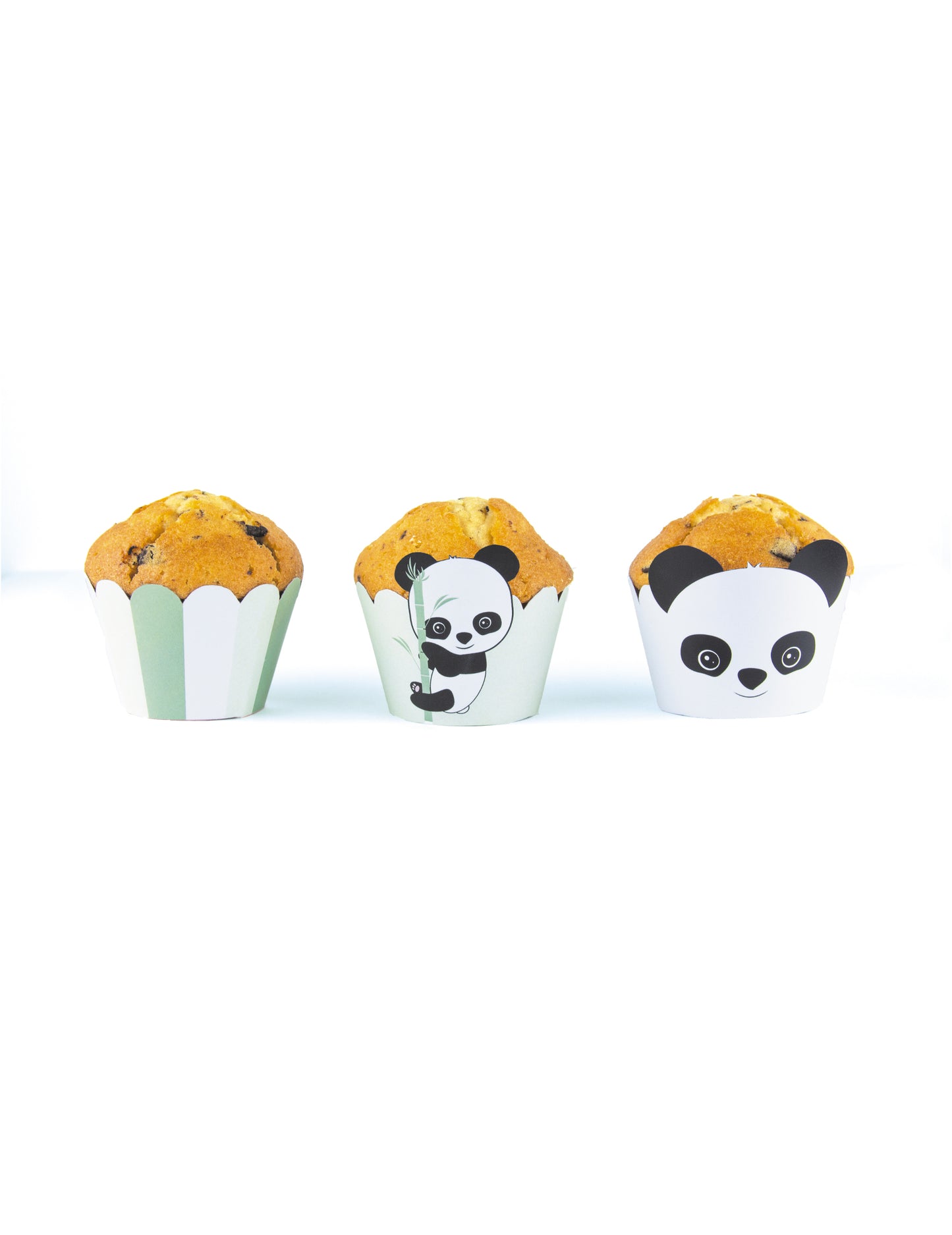 6 forme pentru cupcakes în formă de pui de panda, albe și verzi pastelate