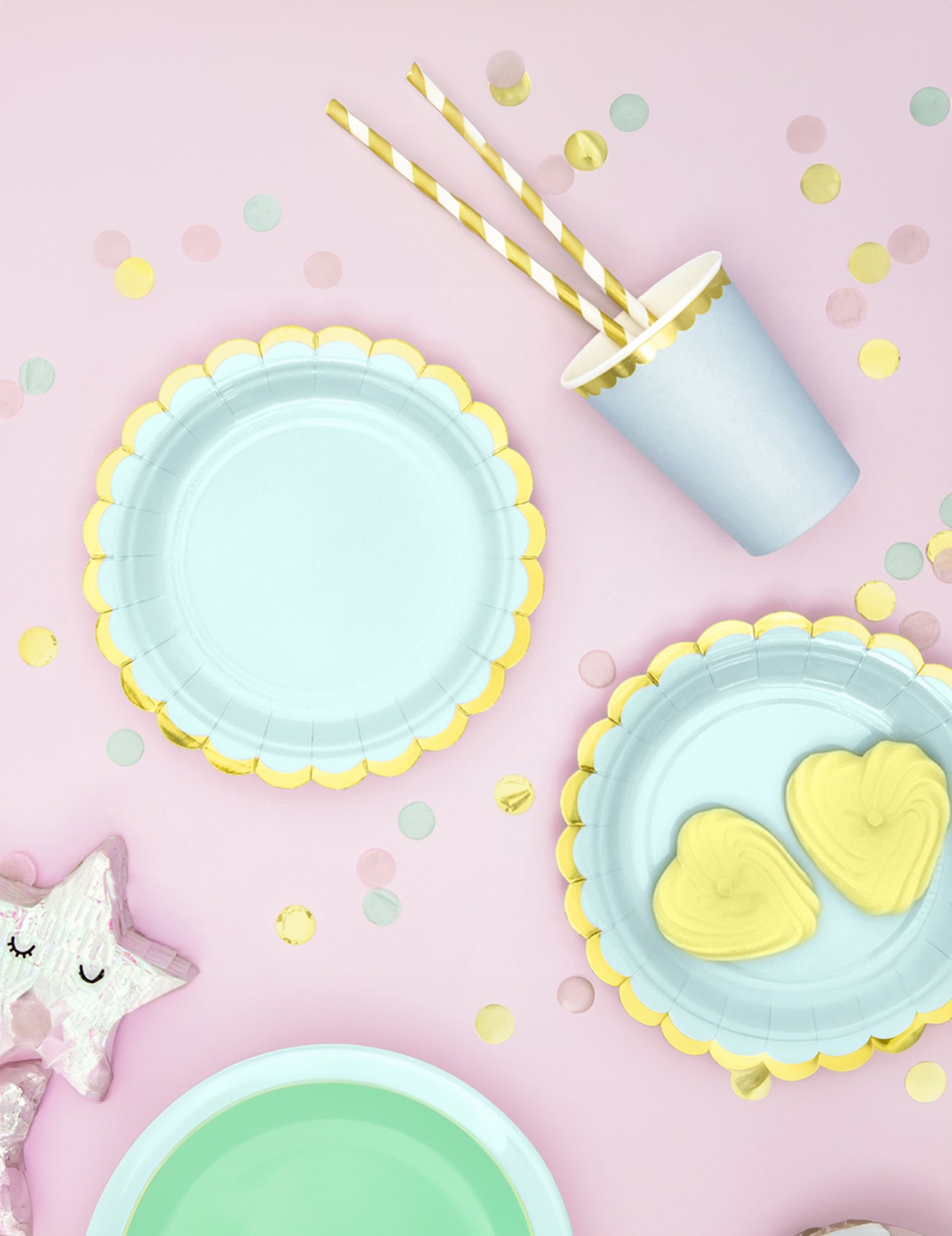 6 farfurii mici în carton de mentă și auriu 18 cm