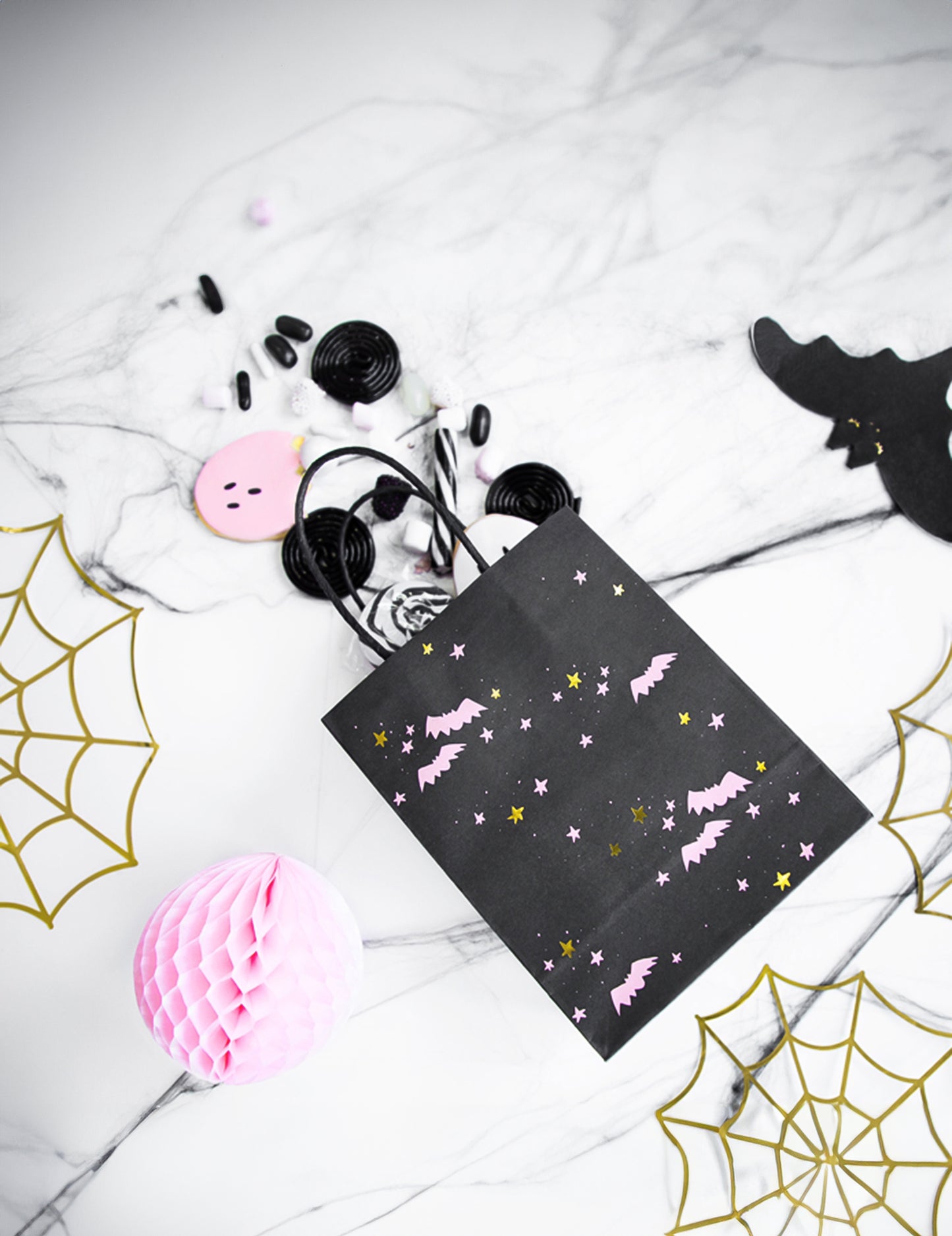 6 sacs à bonbons chauves-souris roses et noirs 14 x 18 x 8 cm pour Halloween