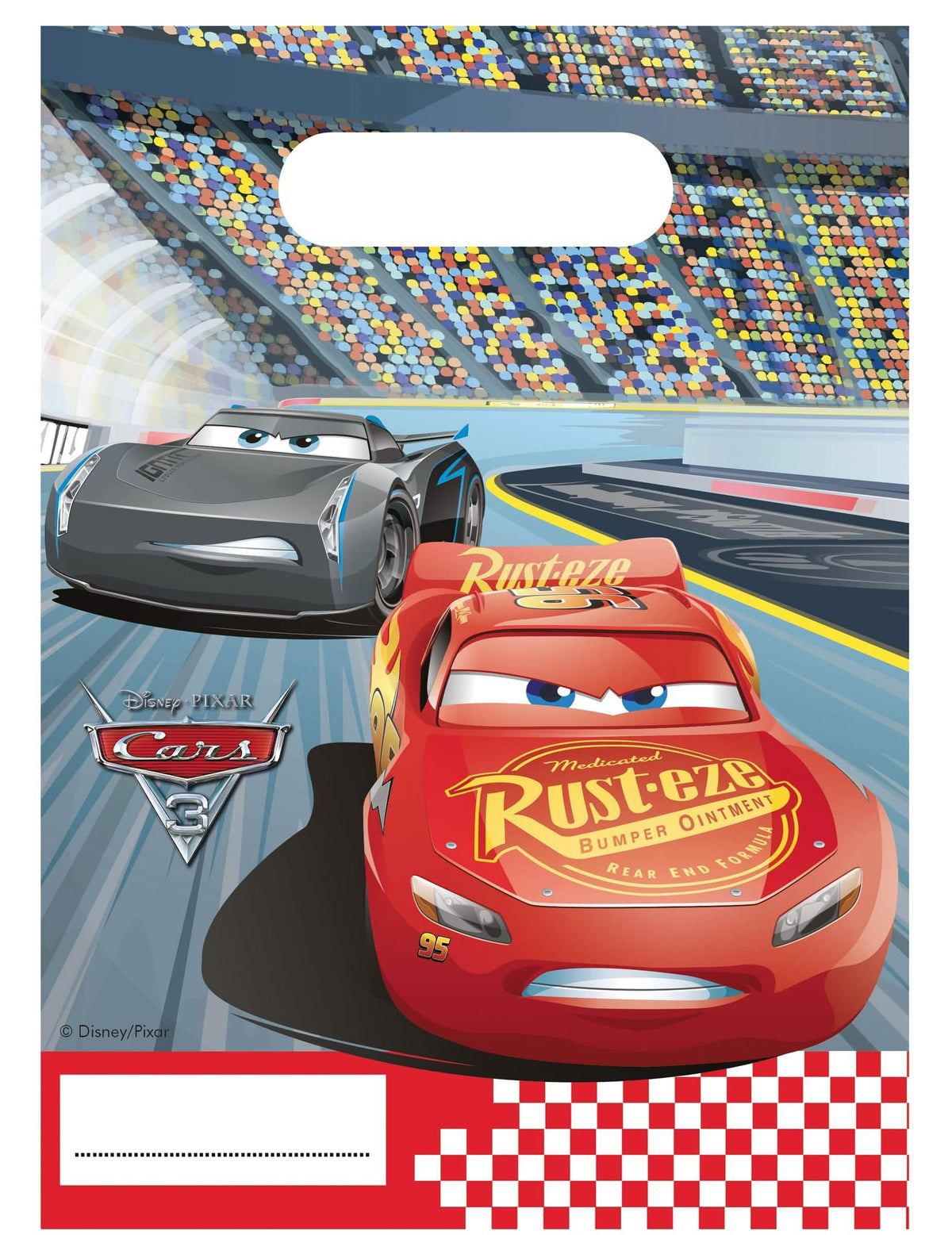 pungi cadou Cars 3 pentru copil roșu cu Flash McQueen și Jackson Storm