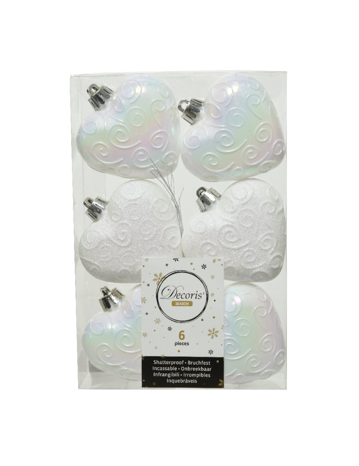 6 decorațiuni suspendate pentru brad, inimi albe 6 cm