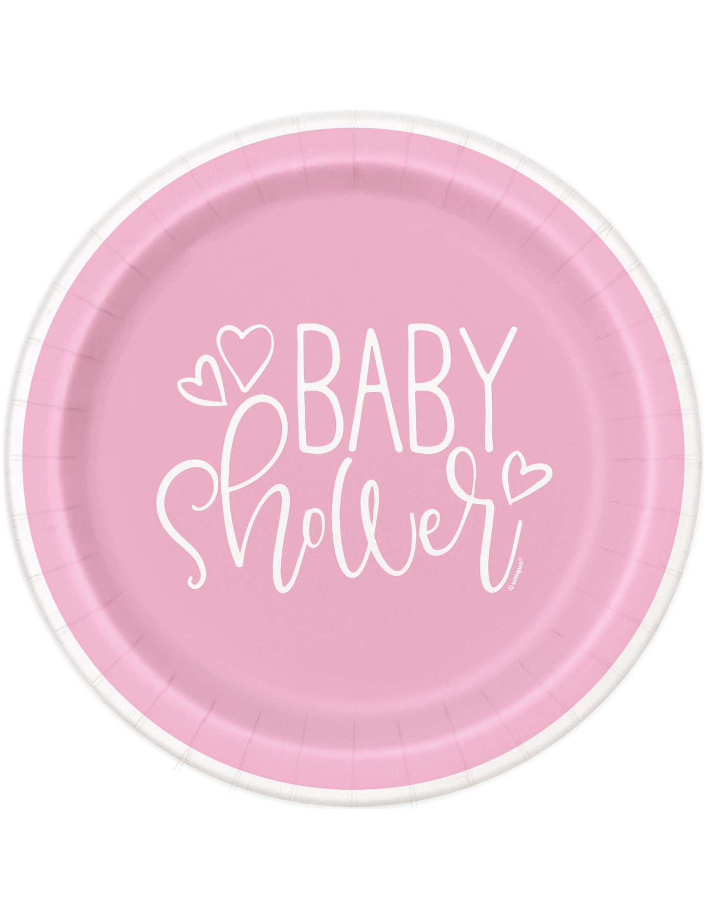 Assiettes en carton baby shower pour fille roses et blanches avec cœurs