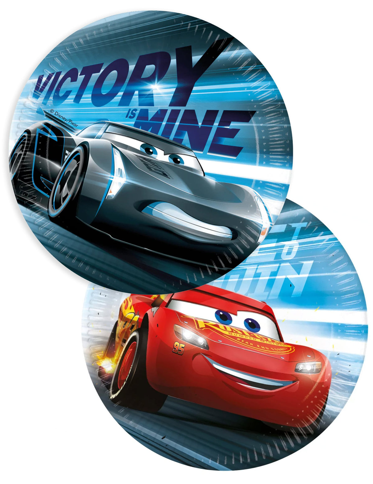 Assiettes en carton Cars pour enfant rouges et bleues avec Flash McQueen et Jackson Storm