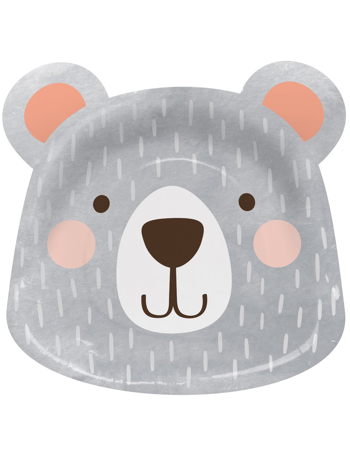 Assiettes en carton en forme de tête ours pour enfant gris avec joues roses