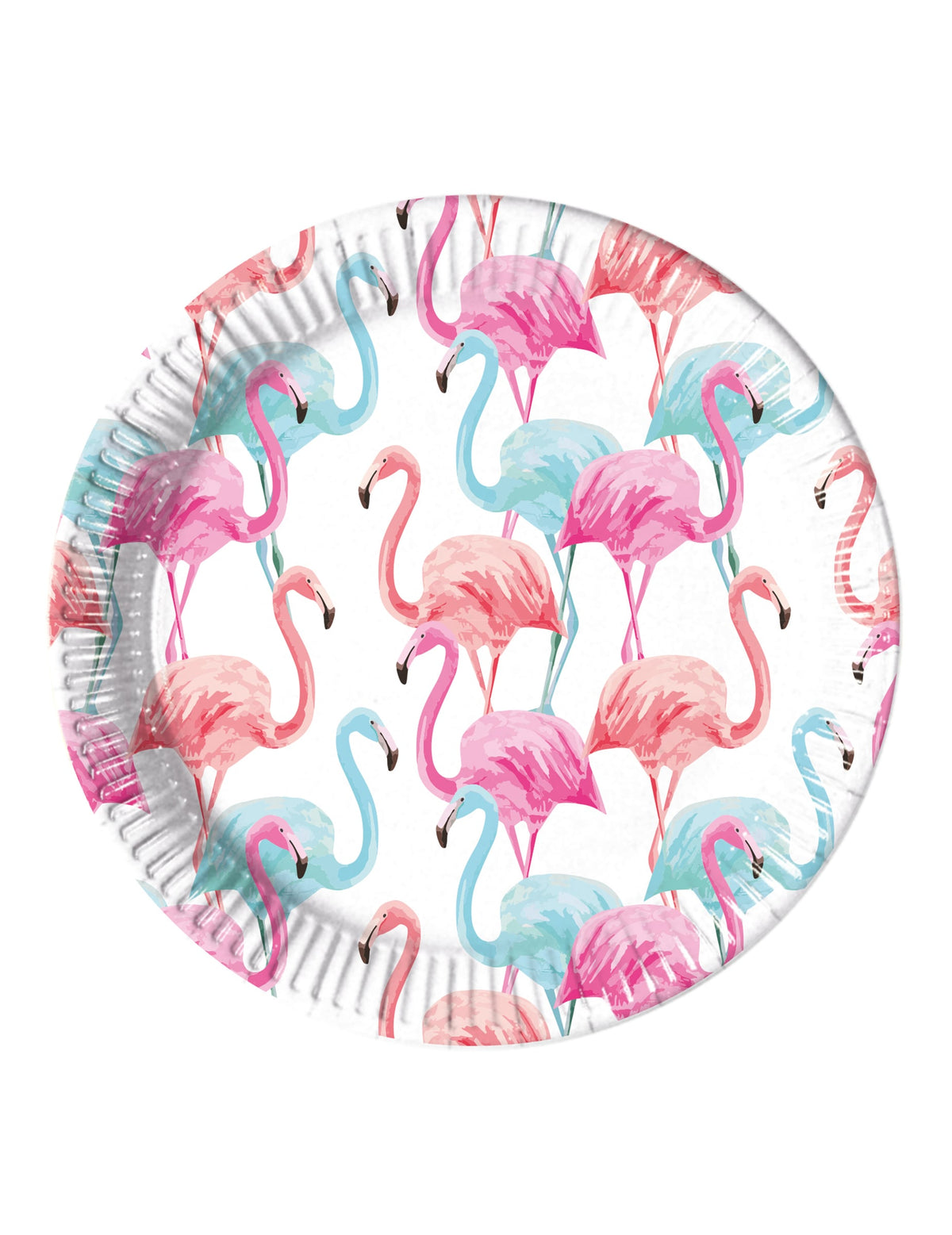 Assiettes en carton flamants colorés pour fête roses et bleus compostables