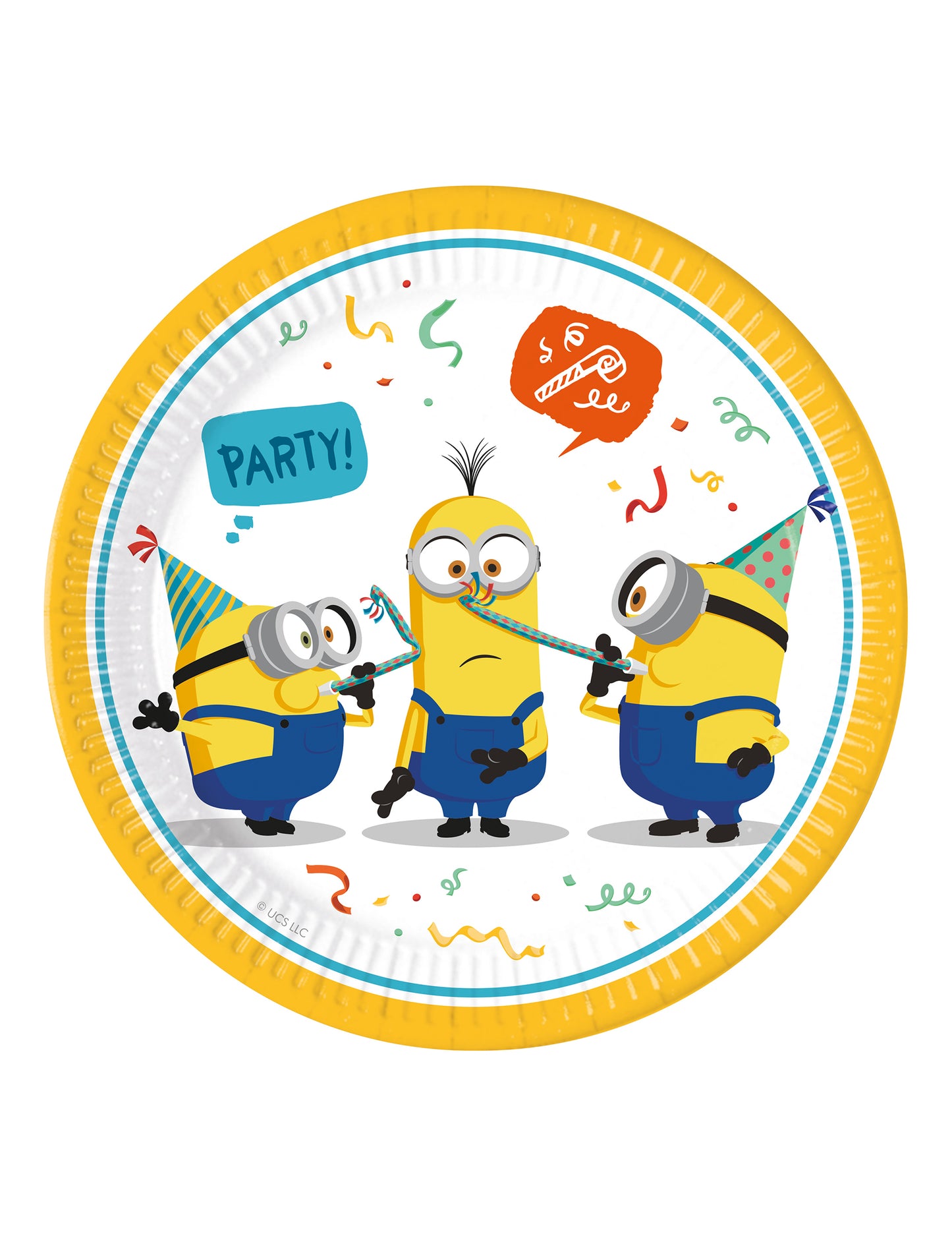 Assiettes en carton Minions pour enfant jaune avec personnages et confettis