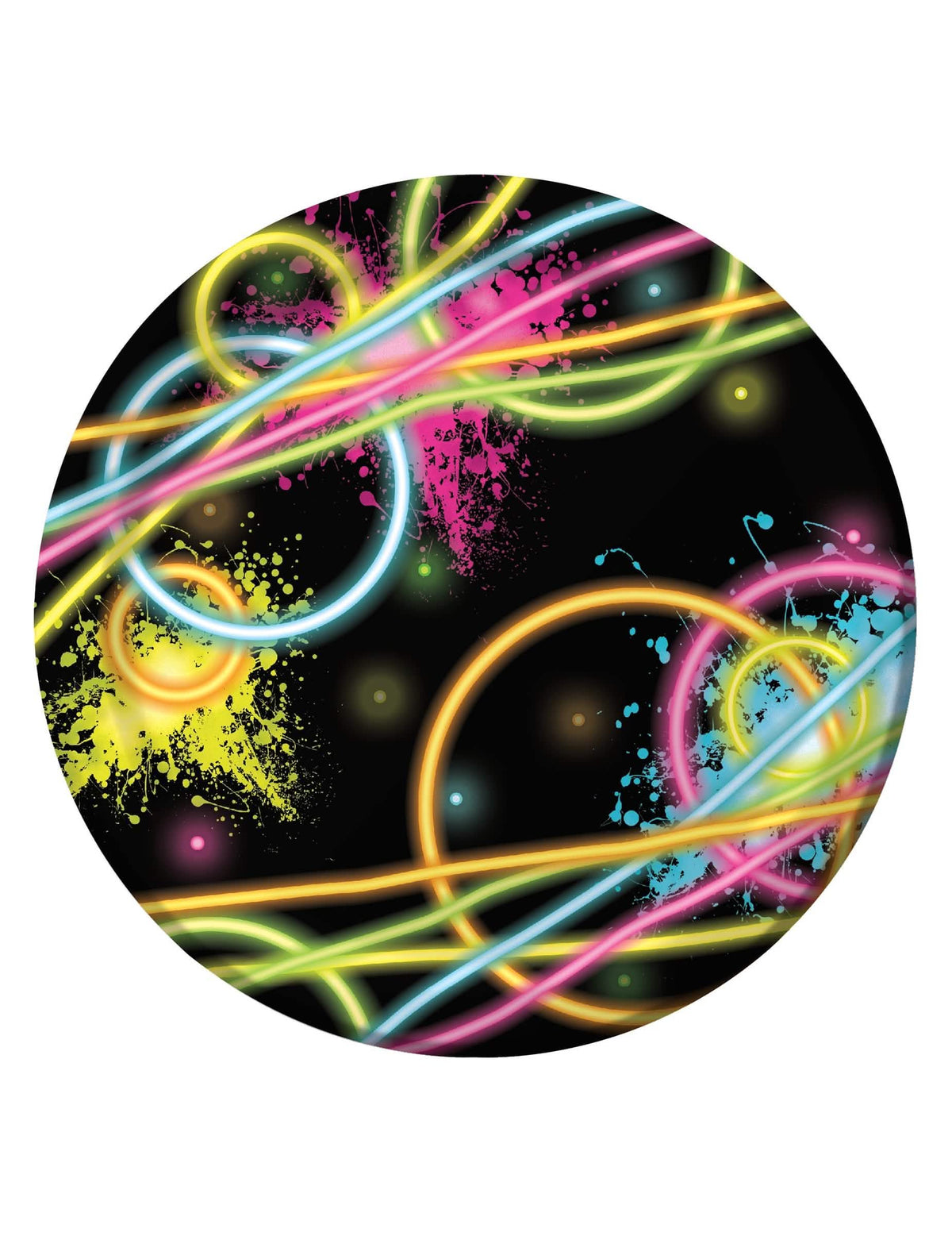farfurii din carton Glow Party negru cu motive neon fluorescent