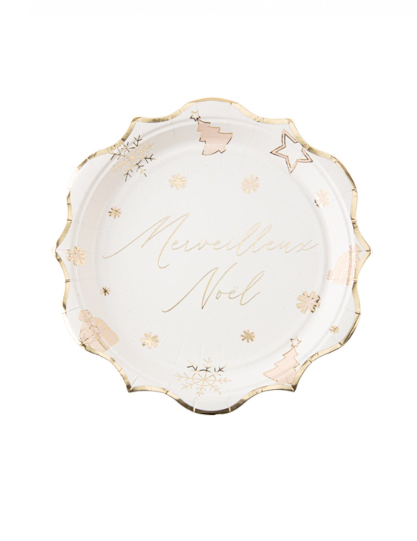 8 farfurii albe și aurii cu tematică de Crăciun 23 cm carton