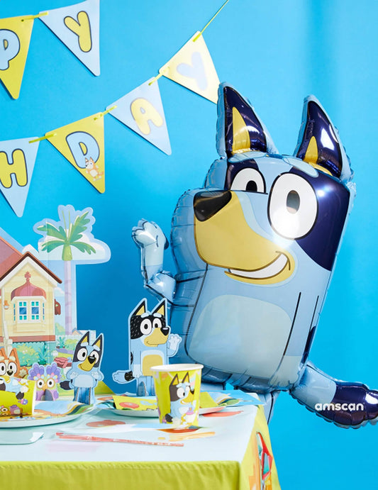 Mise en scène de table d'anniversaire des assiettes rondes Bluey