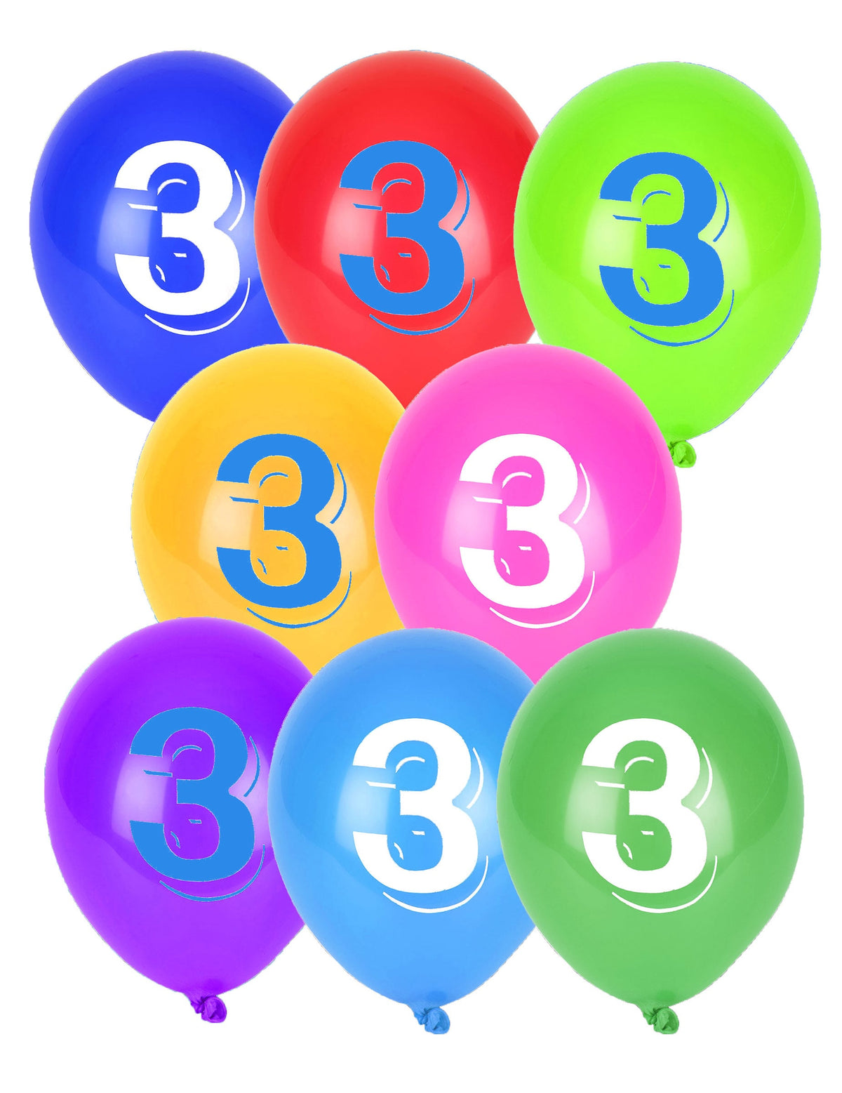 8 baloane cifrul 3 multicolore