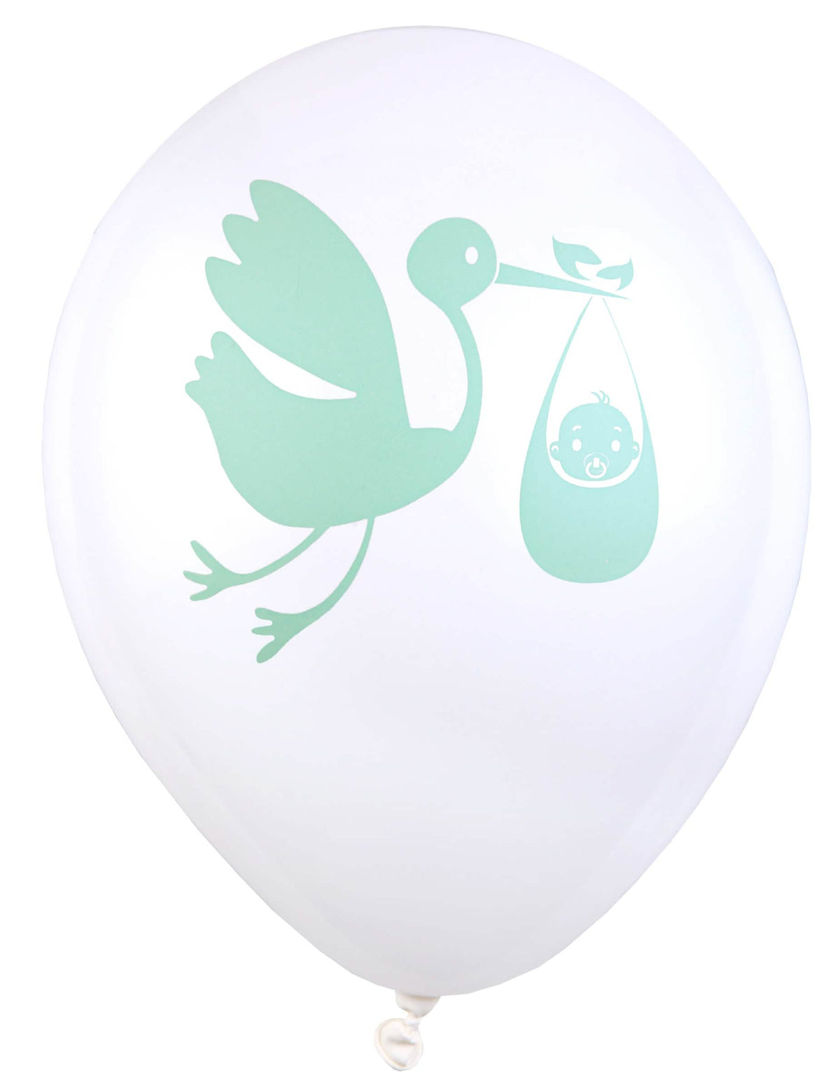 baloane din latex cu motiv de barză pentru baby shower alb și verde