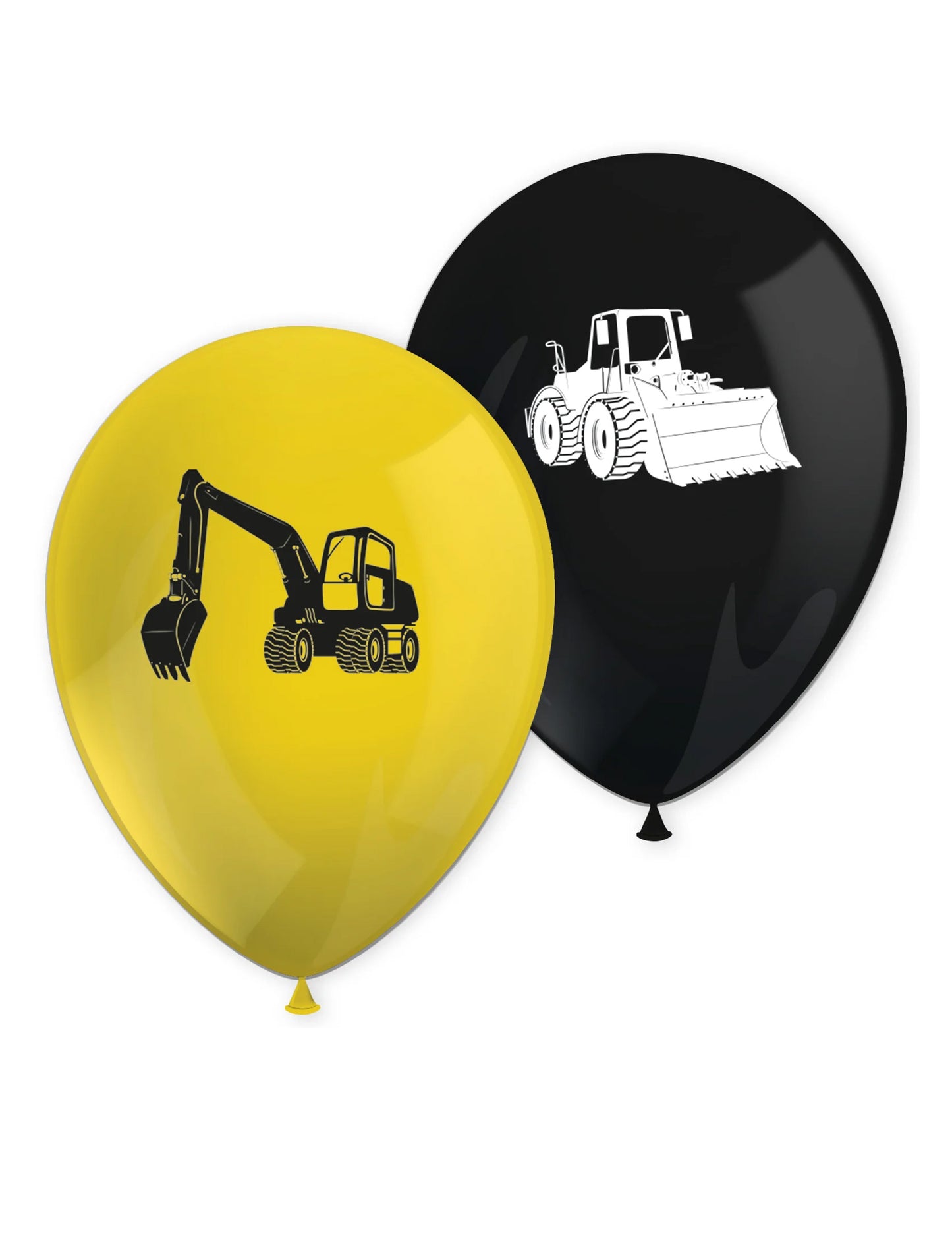 8 baloane din latex negre și galbene cu vehicule de construcții, 30 cm