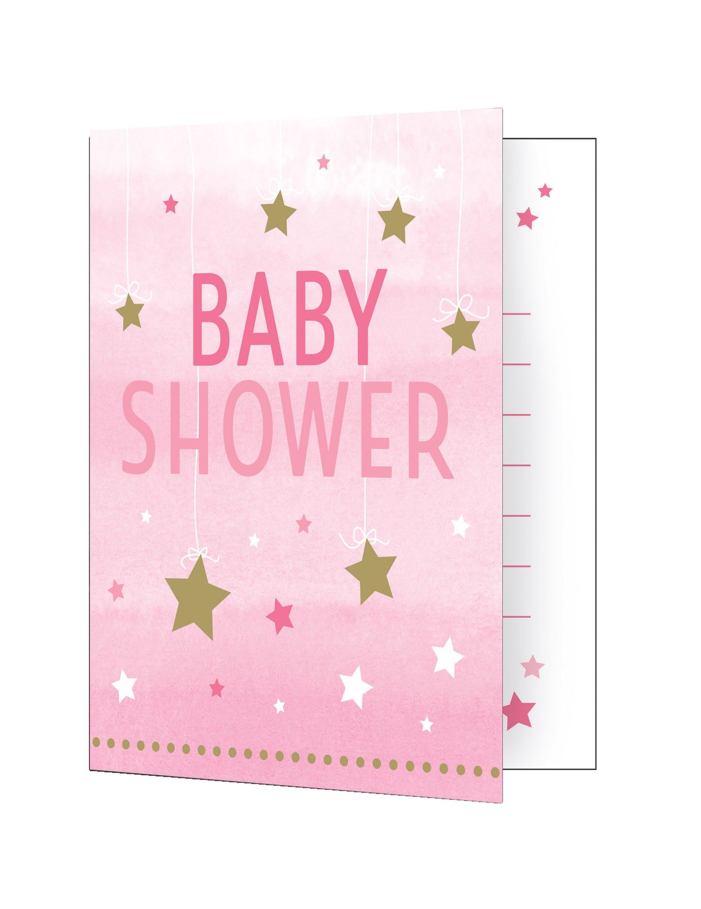 8 invitații roz pentru petrecerea de baby shower cu tema „One Little Star”, 25 x 30 cm cm cu stele aurii