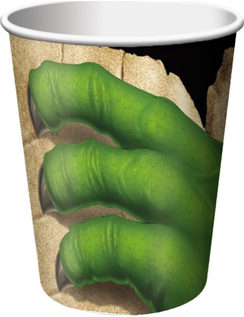 Pahare din carton aniversare Dinozauri pentru copil verde cu motiv de gheară
