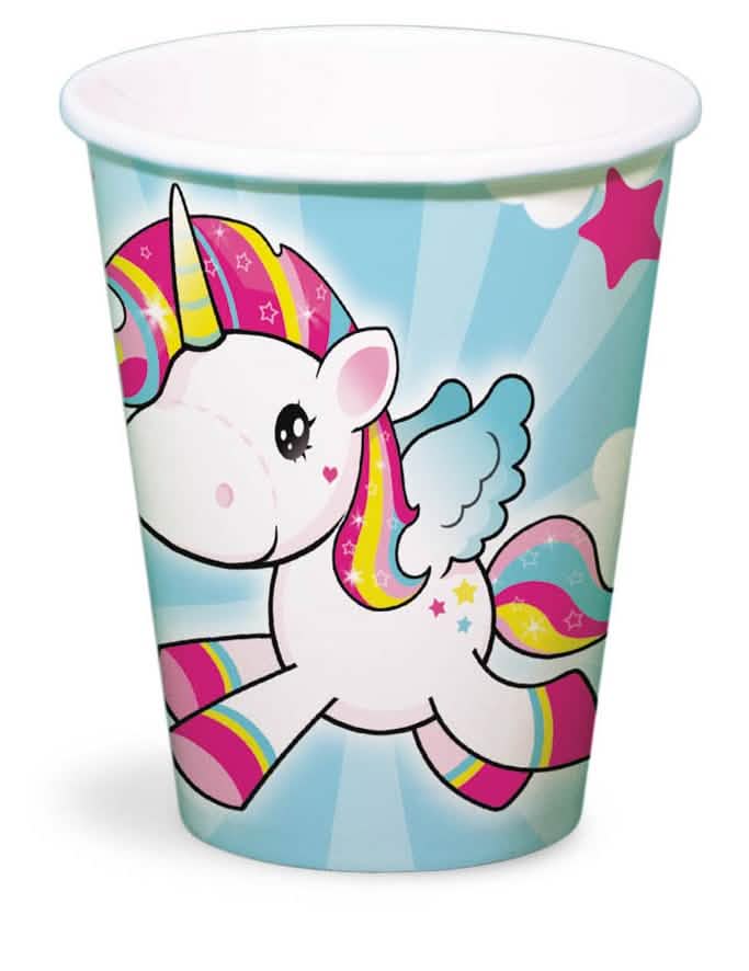 Pahare din carton unicorni pentru copil albastru ciel și multicolor