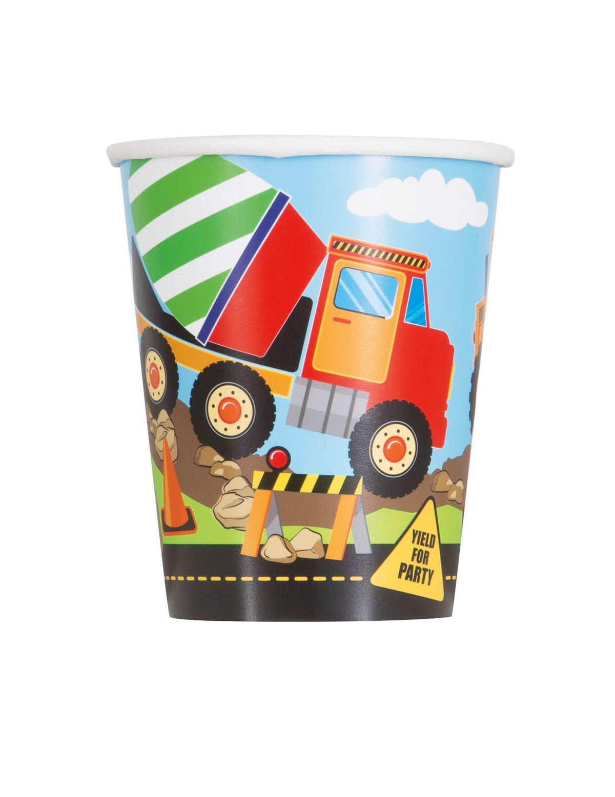 Pahare din carton șantier pentru copil multicolore cu camion betonieră
