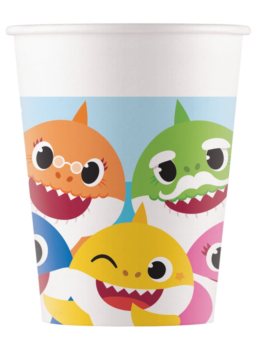 Gobelets en carton Baby Shark pour anniversaire multicolores illustrés