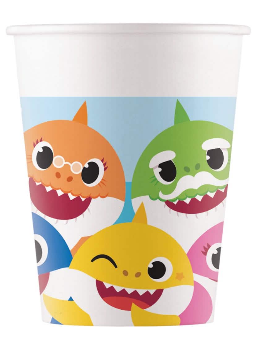 Pahare din carton Baby Shark pentru aniversare, multicolore, ilustrate