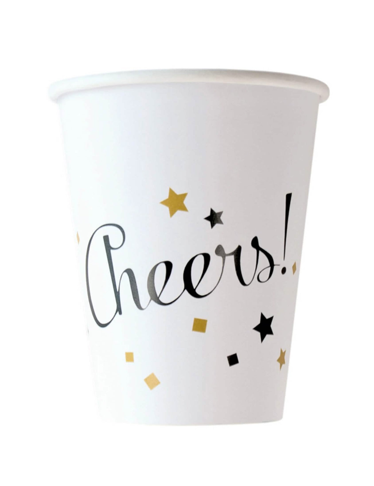 Pahare din carton happy new year pentru petrecere alb și auriu cu inscripția Cheers