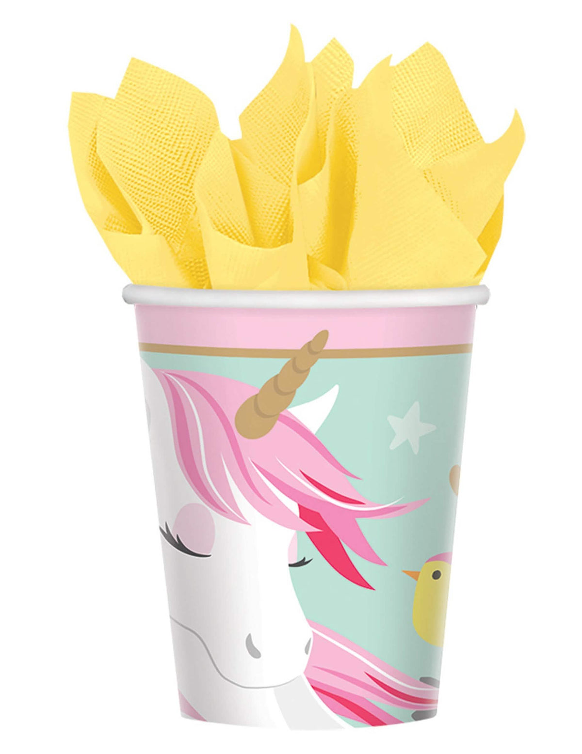 Pahare din carton cu unicornii magici frumoși pentru aniversare roz și albastru ciel