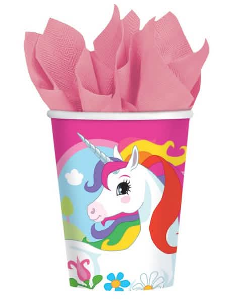 Pahare de carton unicorni curcubeu pentru copil roz