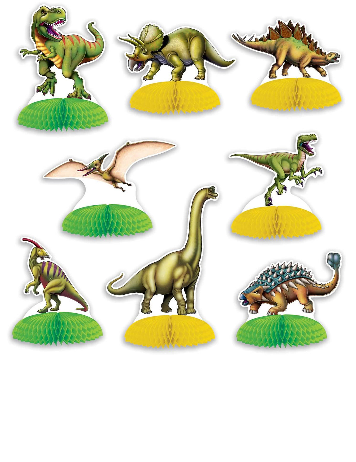 8 mini centre de masă Dinozauri pentru copil verzi și galbene