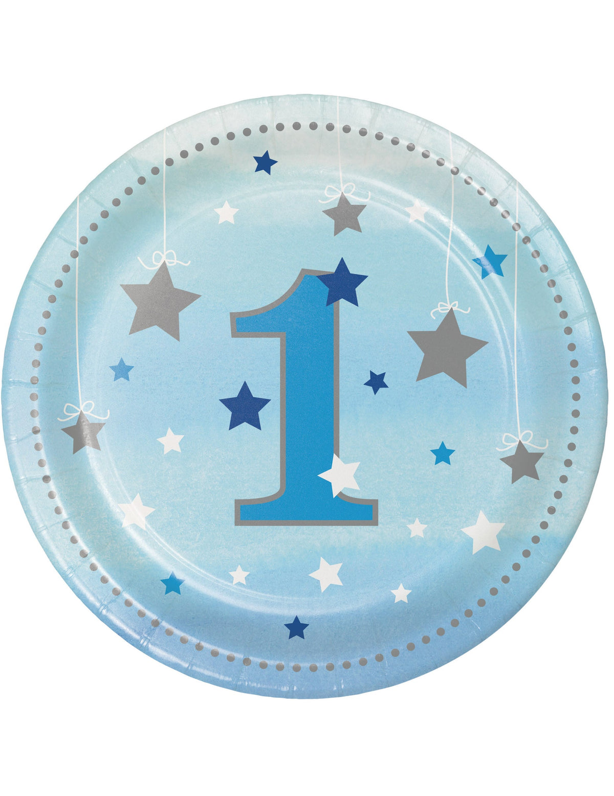 Petites assiettes en carton premier anniversaire One Little Star pour enfant bleues avec étoiles