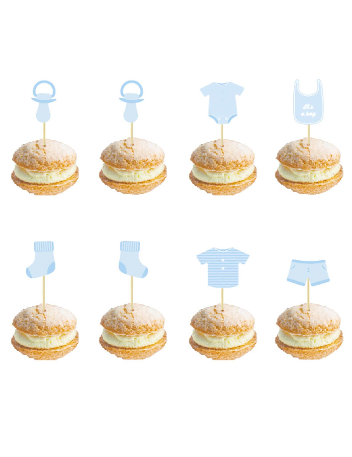 Bețe din lemn bebeluș albastru pentru baby shower cu motive de naștere